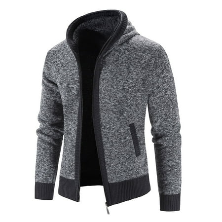 Men s Winter Long Sleeved Plus Velvet Hooded Sweater Cardigan Jacket