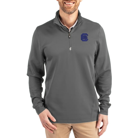 Men's-Cutter & Buck  Gray South Carolina Gamecocks DryTec Traverse Stretch Eco Tri-Blend Quarter-Zip Pullover