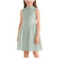 thumbnail image 2 of Girls Sleeveless Turtleneck Dress with Necklace, A-Line Pleated Summer Party Dress for Kids Little Kids 2-8 Years,Size 6-7 T, 2 of 8