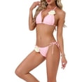 thumbnail image 4 of INSPIRE CHIC Women's 3D Flower Halter Bikini Sets, 2 Piece Double Straps Tie Triangle Bottoms Swimwear Bathing Suits X-Large Pink, 4 of 5