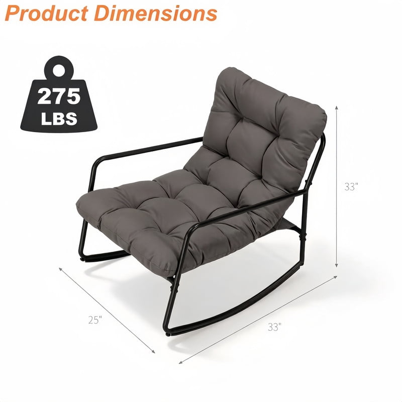 275LBS Capacity Indoor & Outdoor Universal Rocking Chair, Glider Rocking Recliner Chair with Cushion, Accent Armchair
