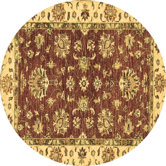 Ahgly Company Indoor Round Oriental Brown Traditional Area Rugs, 5' Round