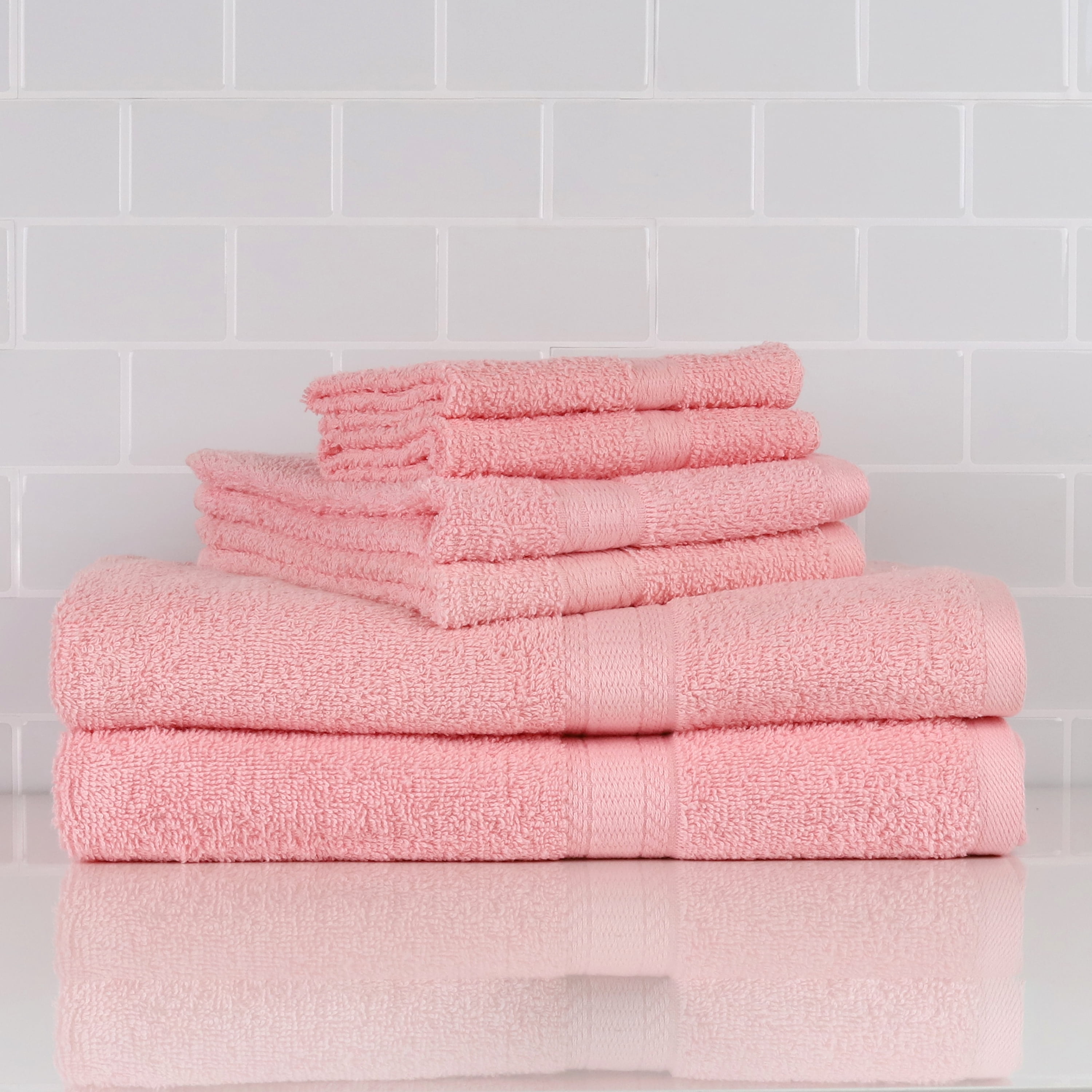Mainstays 6-Pack Microfiber Washcloths, Benzoyl Peroxide Resistant, Pink &  Brown
