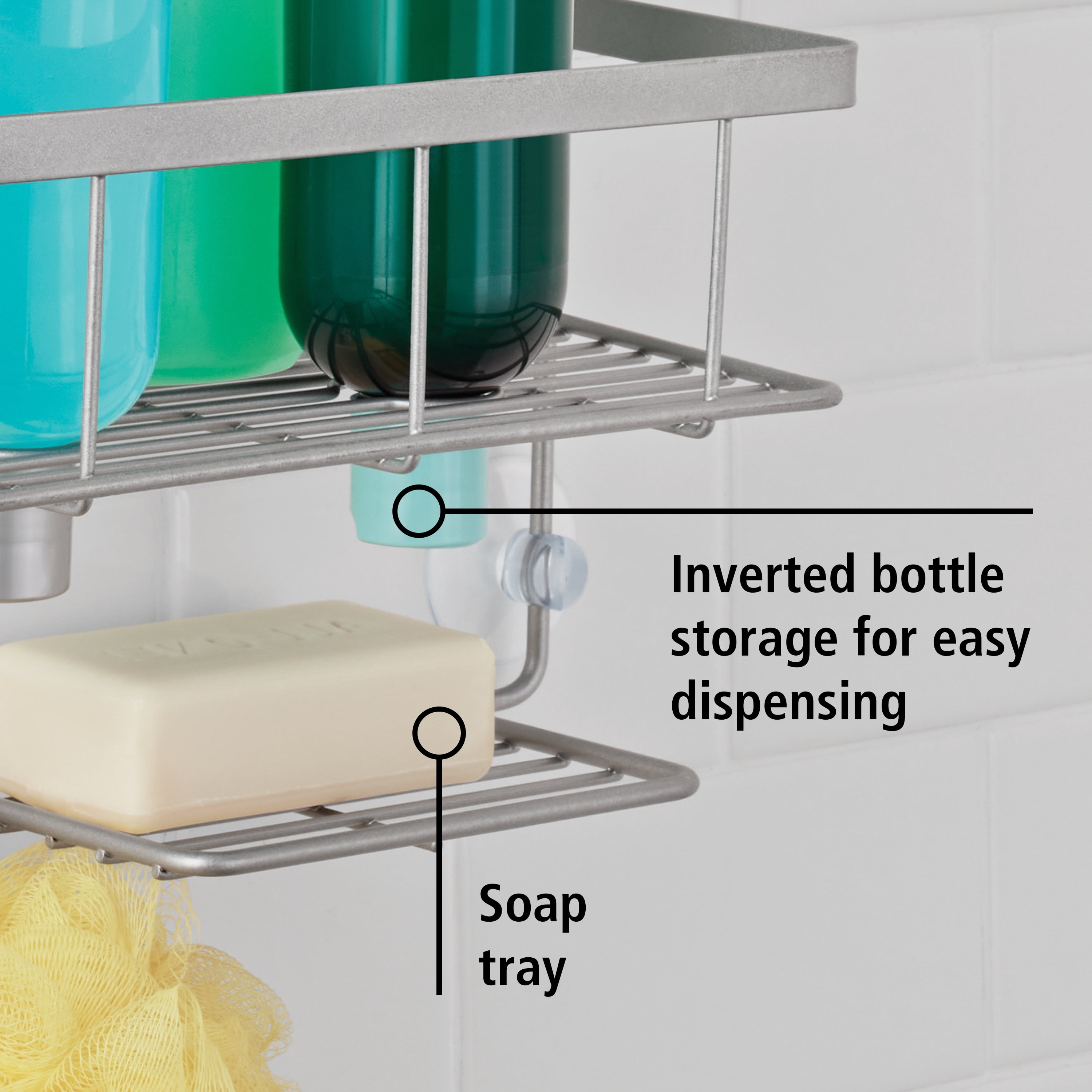 Mainstays Premium Hanging Shower Caddy with Two Shelves and Soap Tray, Satin Nickel