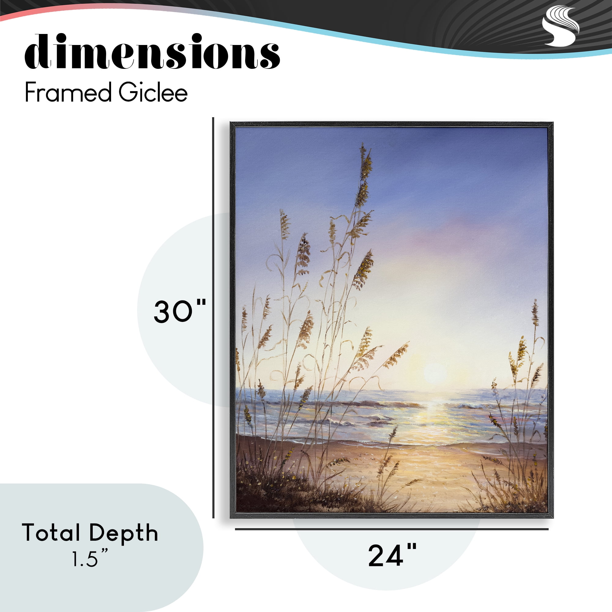 Seascape with Sunlit Grasses Black Framed Giclee Art, design by Michelle Faber