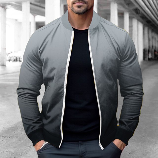 LOVZFMLL Jackets for Men's Fall And Winter Pocket Long Zipper Elastic Christmas Print Short Stand Up Collar Jacket