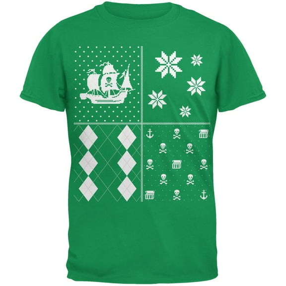 Old Glory Pirates Festive Blocks Ugly Christmas Sweater Green Adult T-Shirt
