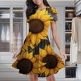 thumbnail image 2 of Sunflower Burst Art Print Women's Classic Swing Skater Dress Casual Work Party Cocktail Dresses, 2 of 6