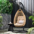 thumbnail image 2 of Coloma Outdoor Wicker and Rope Foldable Hanging Chair with Stand, Light Brown, Tan, and Black, 2 of 7