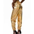 thumbnail image 2 of SWSMCLT Women's Casual Metallic Pants Shiny Hot Dance Casual Pants Long Trousers Halloween Stretch Elastic Waist Yellow Small, 2 of 4