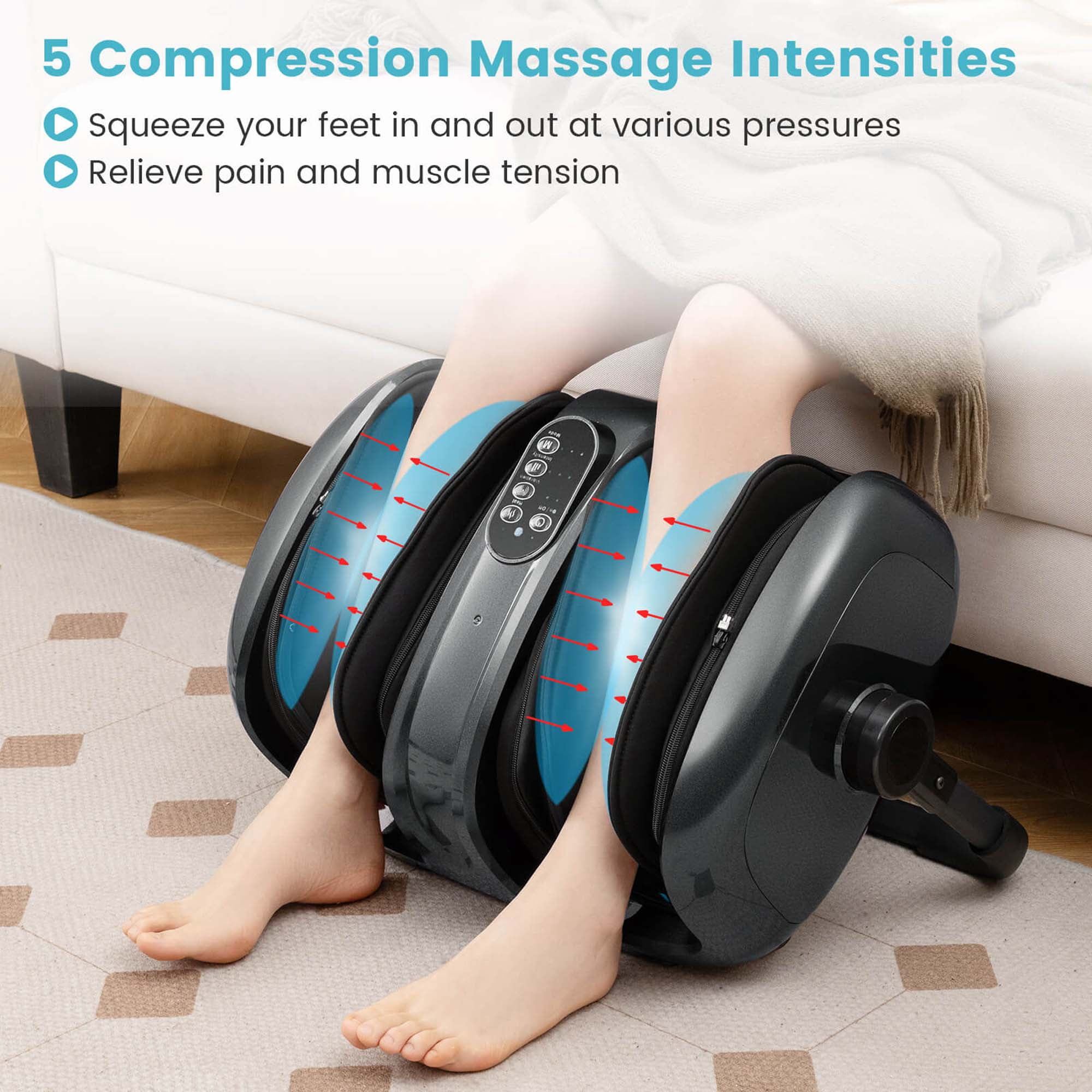 Costway Foot & Calf Massager Vibration Compression Electric Leg Massager Machine with Heat Gray