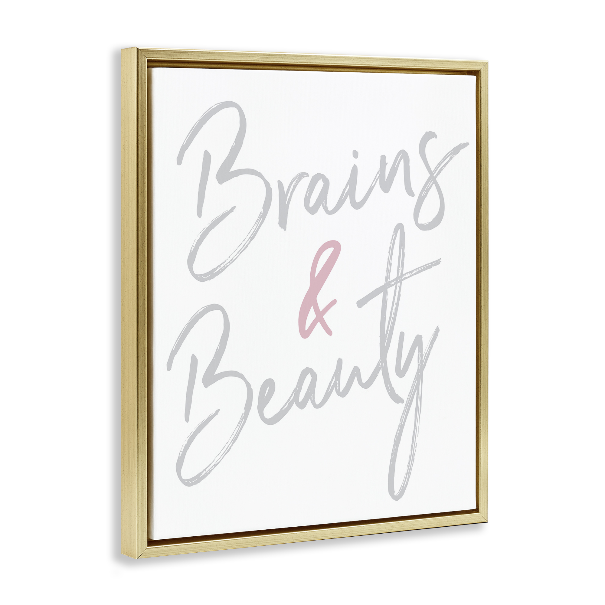 Stupell Industries Brains & Beauty Phrase Beauty & Fashion Painting Gold Floater Framed Art Print Wall Art, 17 x 21