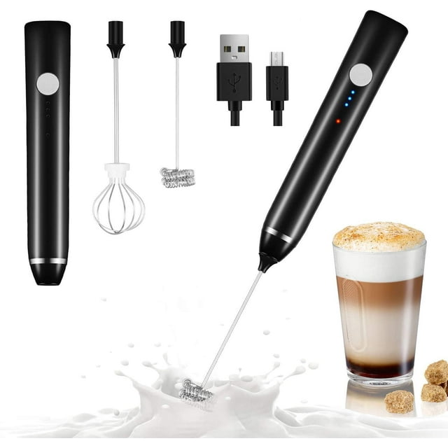 Dallfoll - Espumador de Leche de Mano,Recargable por USB, Máquina de Espuma Eléctrica para Café,3 Velocidades,2 Batidores,Mini Espumadora Mezcladora,Frappe Latte Cappuccino Chocolate Caliente,Negro