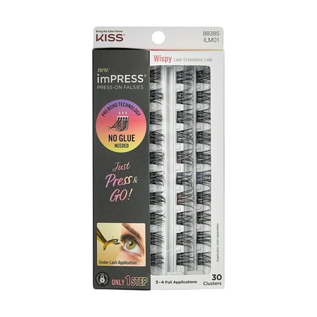 KISS imPRESS Falsies Self Adhesive Eyelashes Refill Pack, Wispy, 30 Lash Clusters