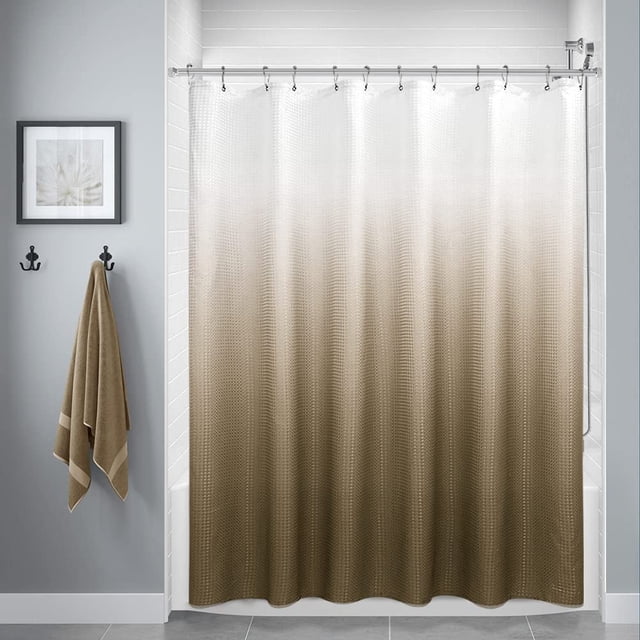 Rideau de Douche en Tissu Texturé, Rideaux de Douche en Polyester Ombré pour Salle de Bain, Doublure de Rideau de Douche Imperméable avec 12 Crochets, Lavable à la Machine (72 x 84 Pouces, Brun)