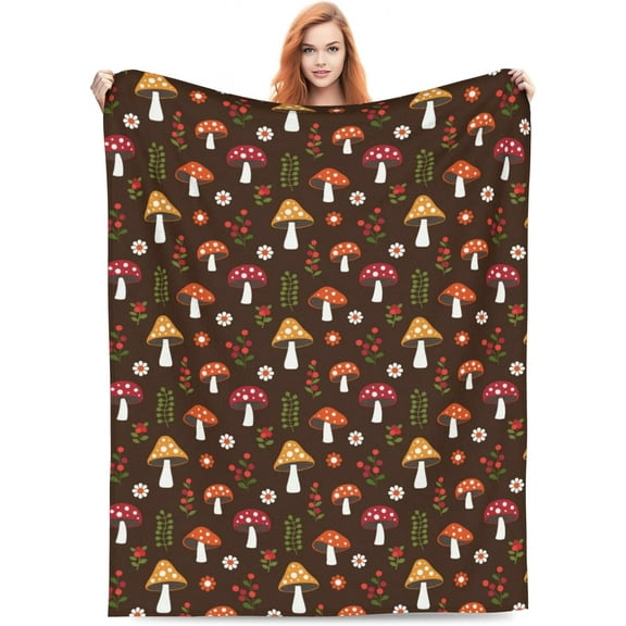Mushroom Throw Blanket Soft Cozy Warm Fuzzy Plush Fleece Blankets for Home Decor Couch Sofa Bed,Mushroom Lovers Flannel Blanket Gifts for Men Women Kids Girls 60"X50"