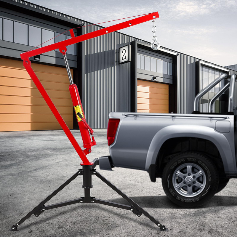 Towallmark 1000LBS Hydraulic Truck Crane, Pickup Truck Crane, Receiver Hitch Mounted with 360 Swivel and 3 Boom Capacities for Workshops Construction, Red