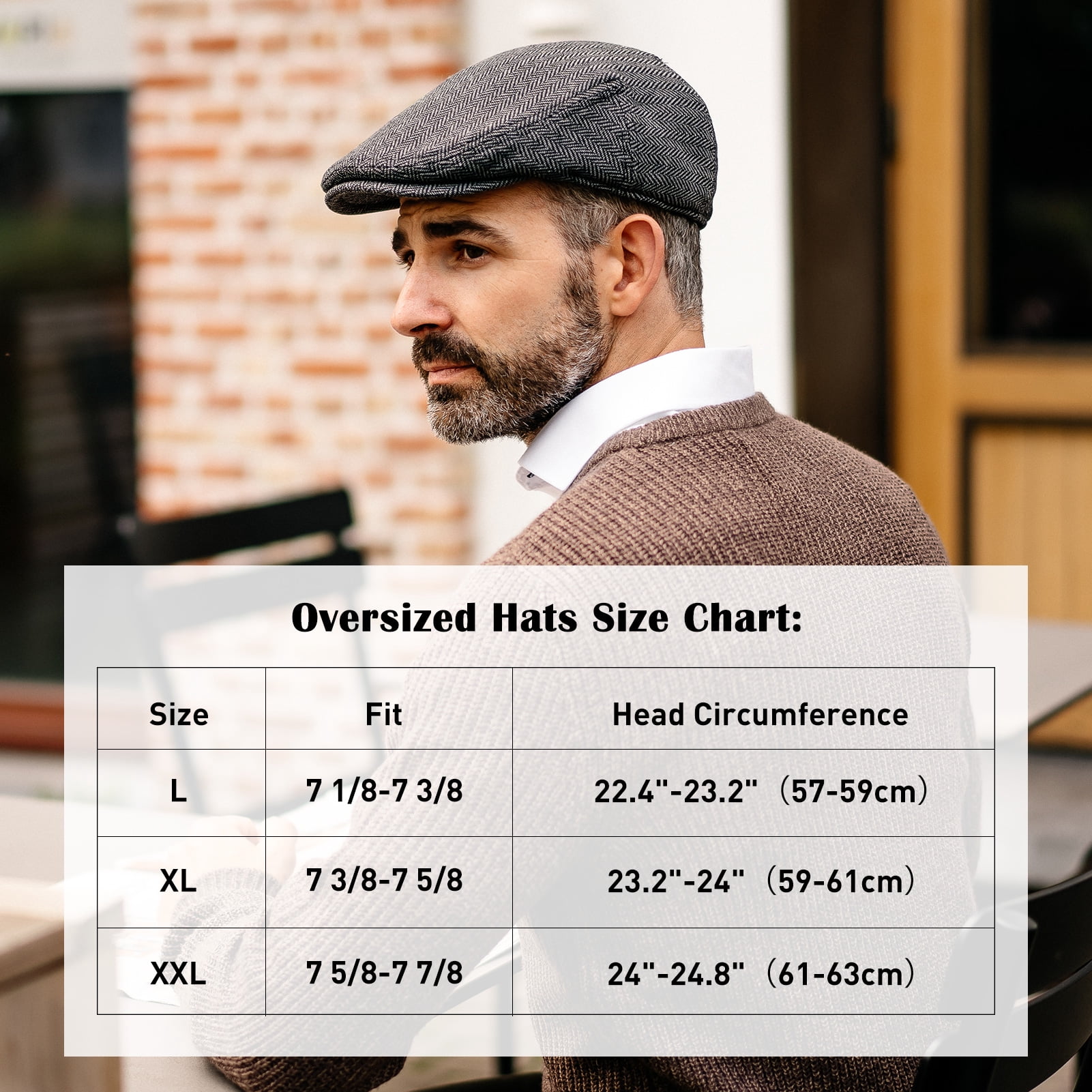 TOP-EX L/XL/XXL/3XL Mens Tweed Flat Cap – Wool Newsboy Driving Hat, 8 Panel Gatsby Style Navy Blue Herringbone 3XL
