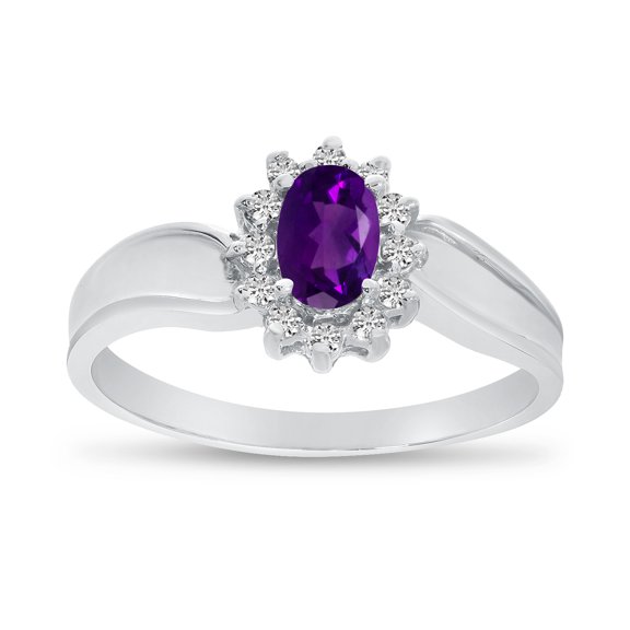 10k White Gold Oval Amethyst And Diamond Ring