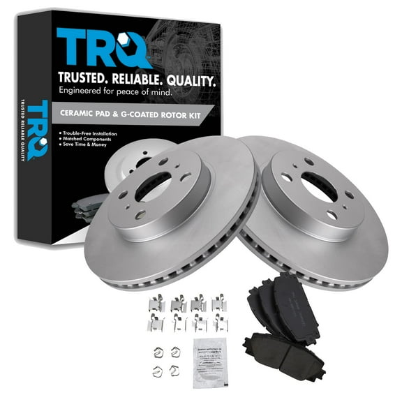 TRQ Front Brake Pad & Rotor Kit Brake Pads Brake Rotor Ceramic Vented Premium G-Coated Fits Select 2013 Scion iQ 2012-2019 Toyota Prius C 2007-2018 Yaris