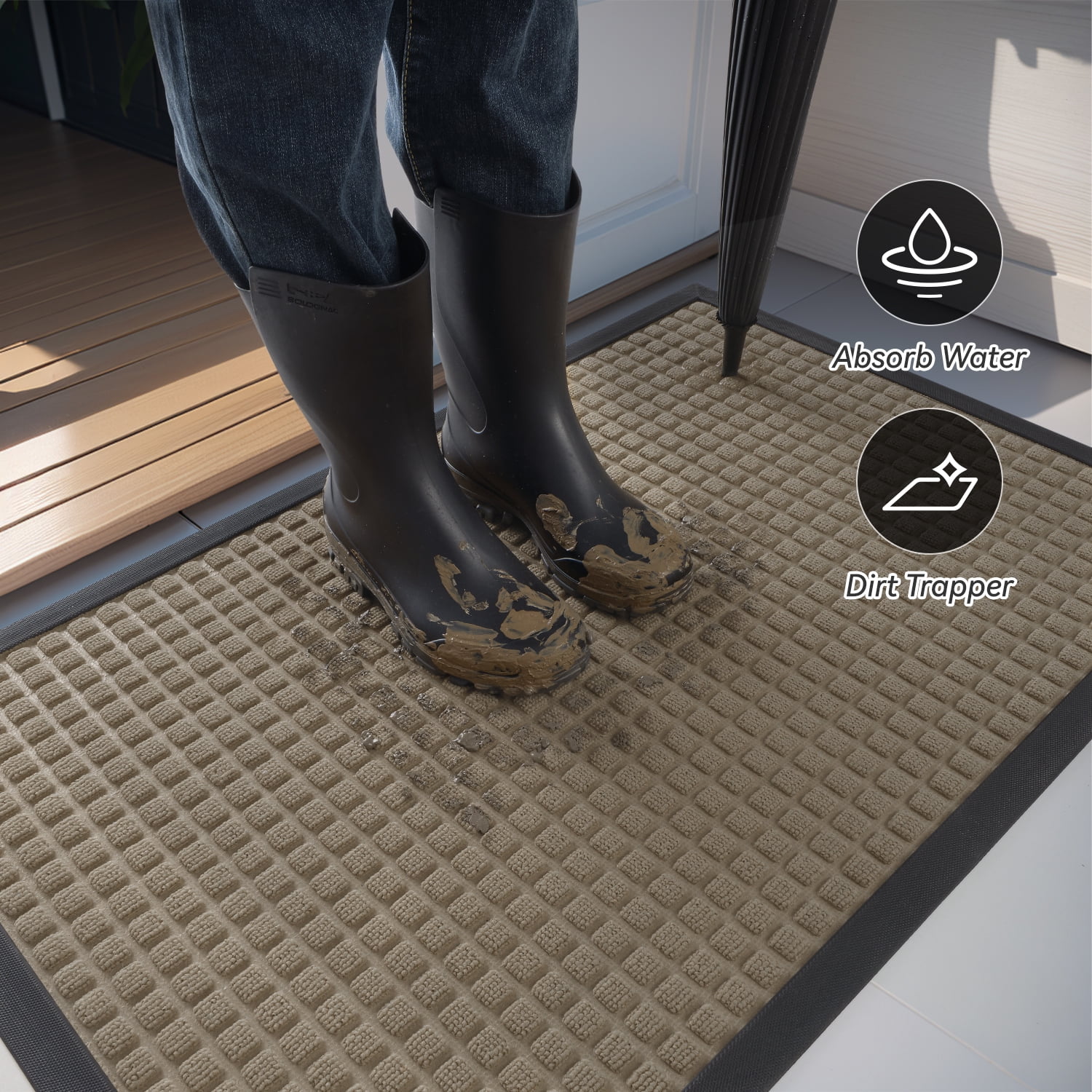 SIXHOME Outdoor Mat Non Slip Doormat 35"x47" Front Door Mat Outside Absorbent Rubber Welcome Mat Low Profile Dirt Trapper Indoor Outdoor Doormat Thicken Checker Entryway Rug Floor Mat Beige