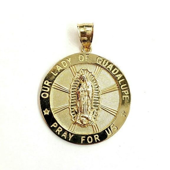 10k yellow gold round virgin Mary Guadalupe pendant charm fine gift 1.44" 8.1g