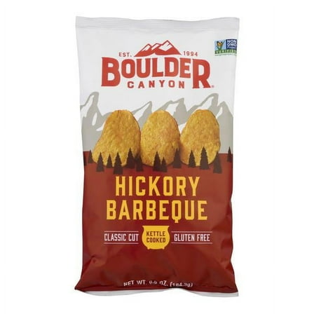 Boulder Canyon Barbeque Authentic Foods Hickory Kettle Cooked Potato Chips, 6.5 oz, (Pack of 12)