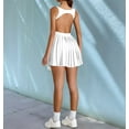 thumbnail image 6 of Womens Square Neck Tennis Dress Pleated Sleeveless Built in Shorts Golf Athletic Dress with Pockets Swan White L, 6 of 7