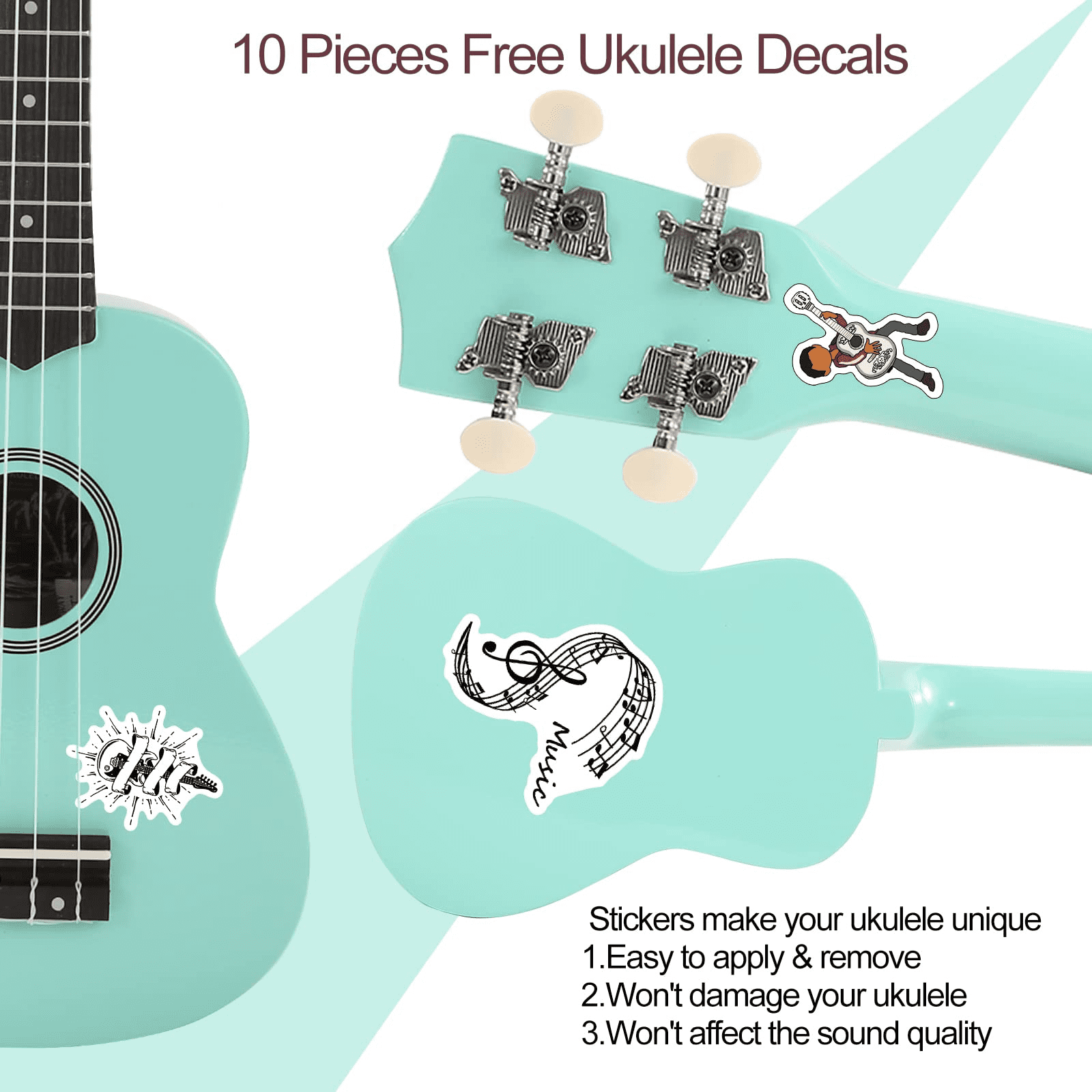 Everjoys 21" Soprano Ukulele Beginner Kit w/ Free Online Lesson, Gig Bag, Strap, Digital Tuner, Spare String, Picks, Polishing Cloth, Rainbow Series