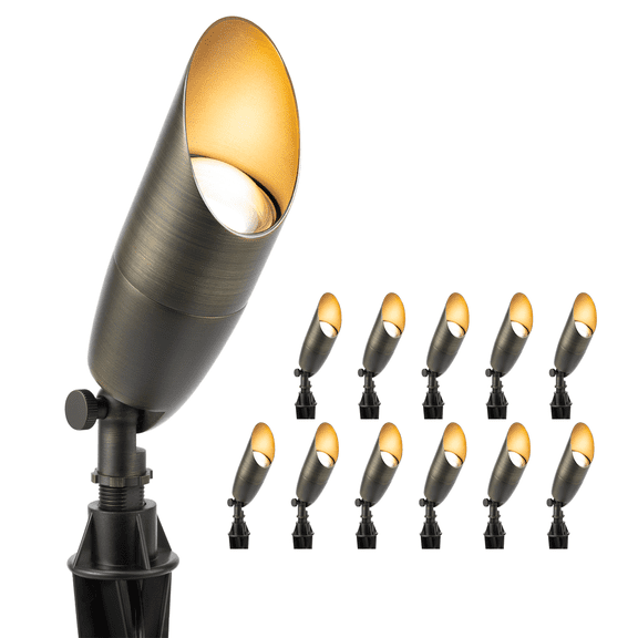 Gardenreet Brass Low Voltage Landscape Spotlights,12V Spot Up Landscape Lighting Fixture(Antique Bronze) for Garden Patio Without MR16 Bulb(12 Pack)