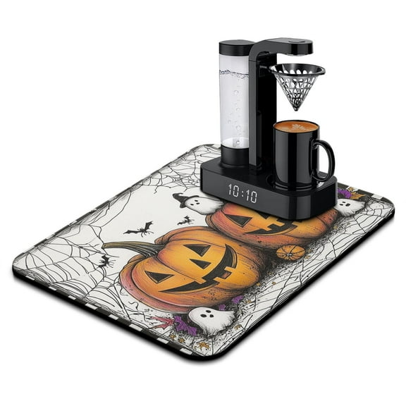 Halloween Dish Drying Mat Evil Lantern Pumpkin Halloween Spider Web Kitchen Drying Mat Non Slip Foldable Washable 18x24 Inch Dish Drying Pad for Halloween Accessories Countertops