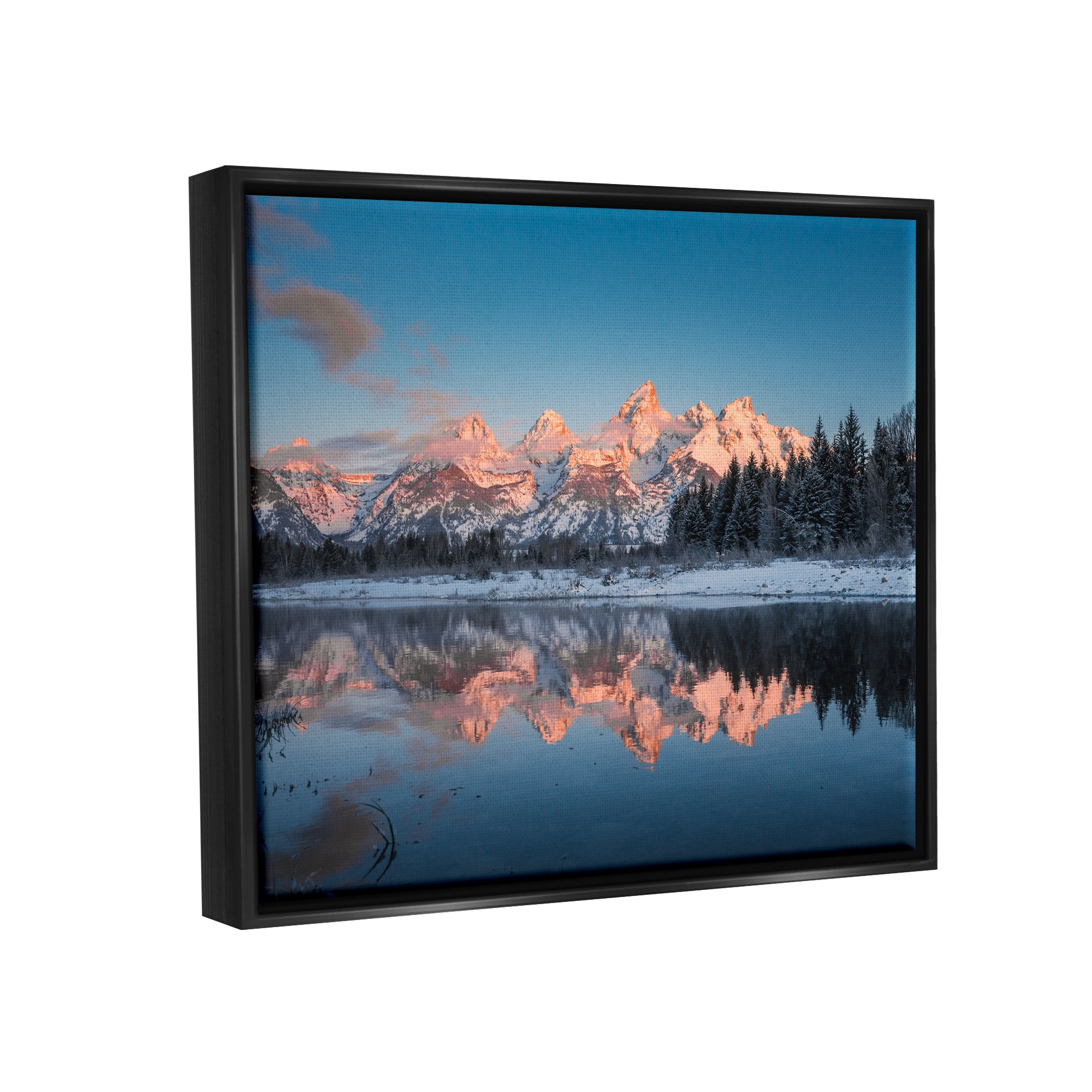 Stupell Industries Winter Mountains Reflection Landscape Photography Black Floater Framed Canvas Art Print Wall Art, 21 x 17