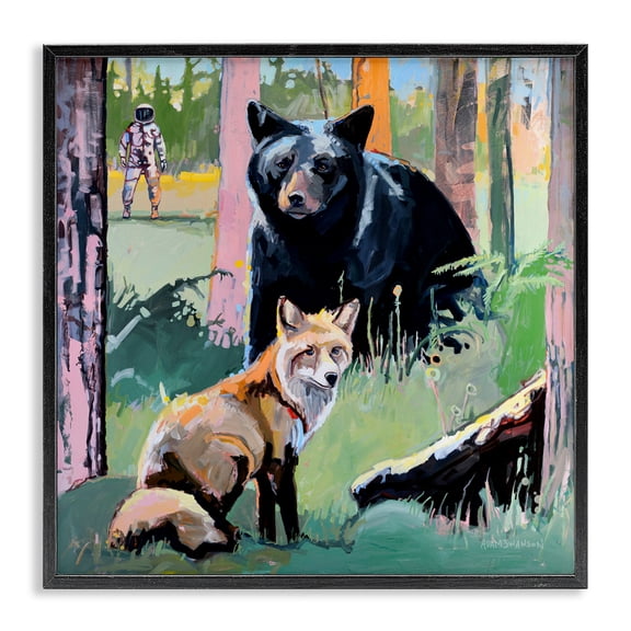 Forest Animals in Deep Space Black Framed Giclee Art, design by Adam Swanson