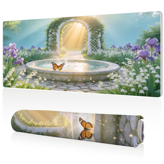 LIVEKEY Mouse Pad Garden Oasis Butterfly 80x40x0.3cm Extra Large Full Desk Coverage Non Slip Surface Durable Easy Clean Stitched Edges for Gaming and Office