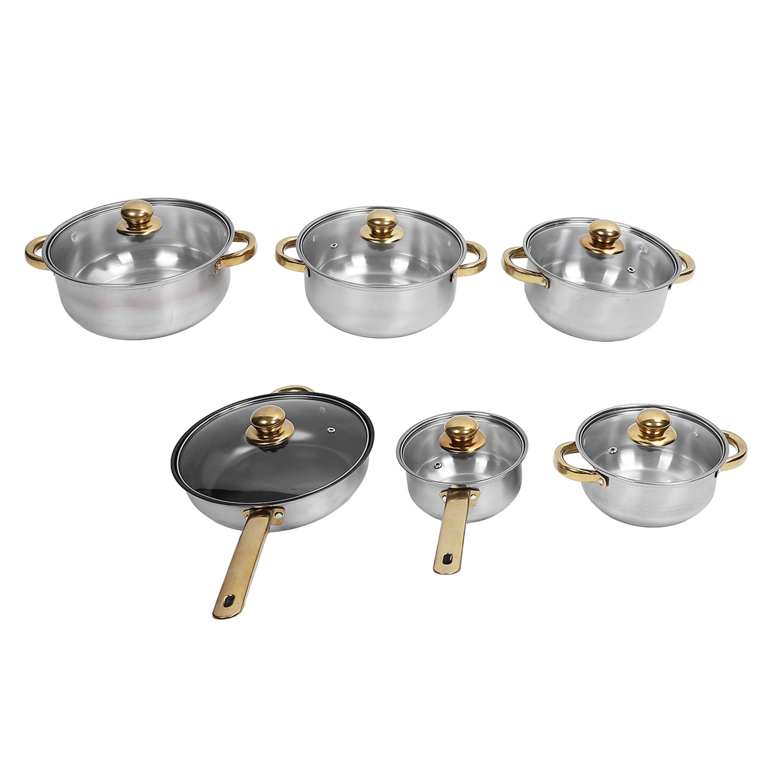 Stainless Steel Pots and Pans Set, Small Induction Cookware Set Non Stick Kitchen Cooking Set with Glass Lids and Ergonomic Handle, Compatible with All Stovetops, Kitchen
