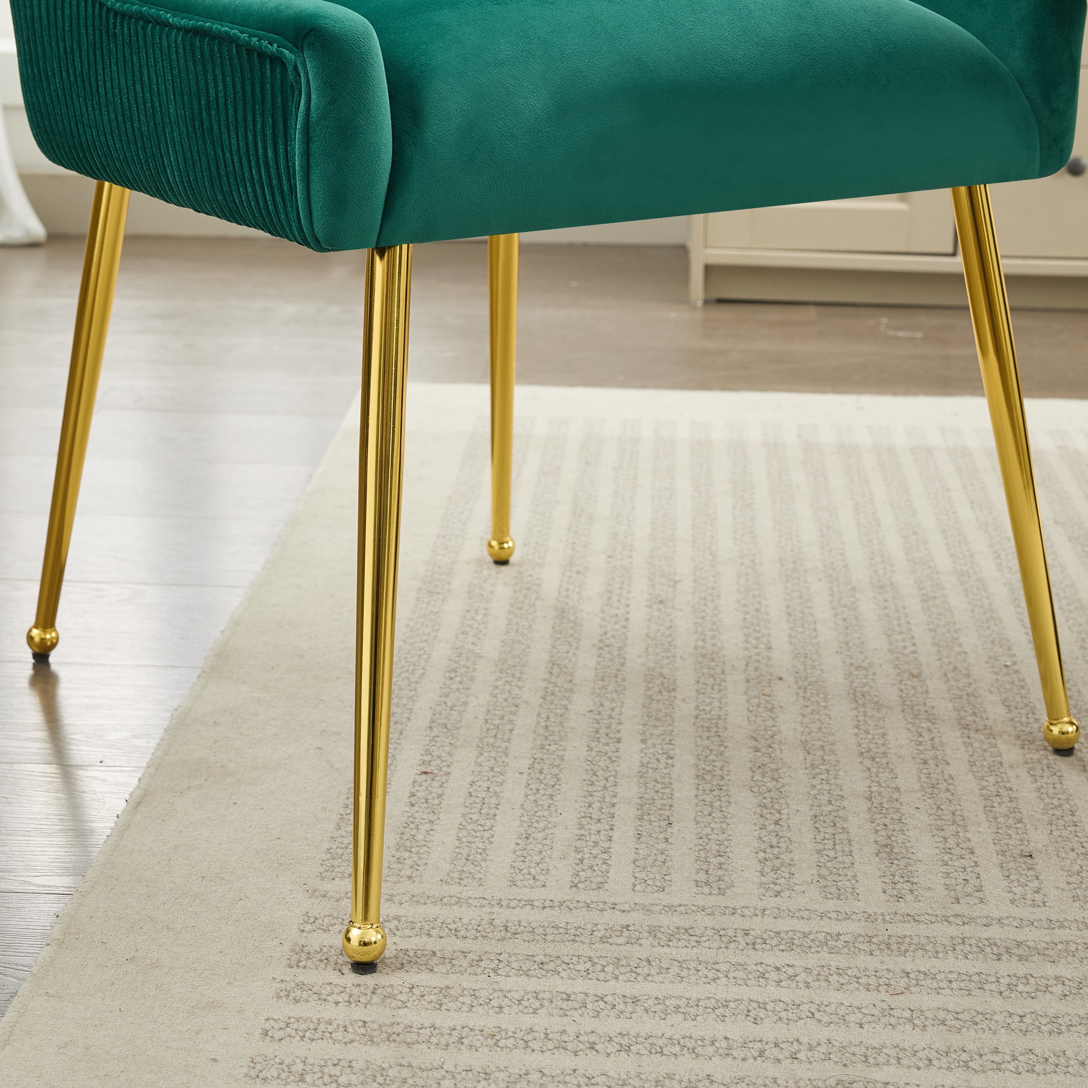 Velvet Dining Chairs Set of 6 with Gold Legs, Upholstered Accent Chairs, Pleated Back & Gold Pull Handle, Mid-Century Modern for Dining Room, Kitchen, Living Room, Green