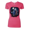 thumbnail image 2 of Wild Bobby, American Flag Howling Wolf Animal Lover Womens Slim Fit Junior Tee, Hot Pink, Small, 2 of 3