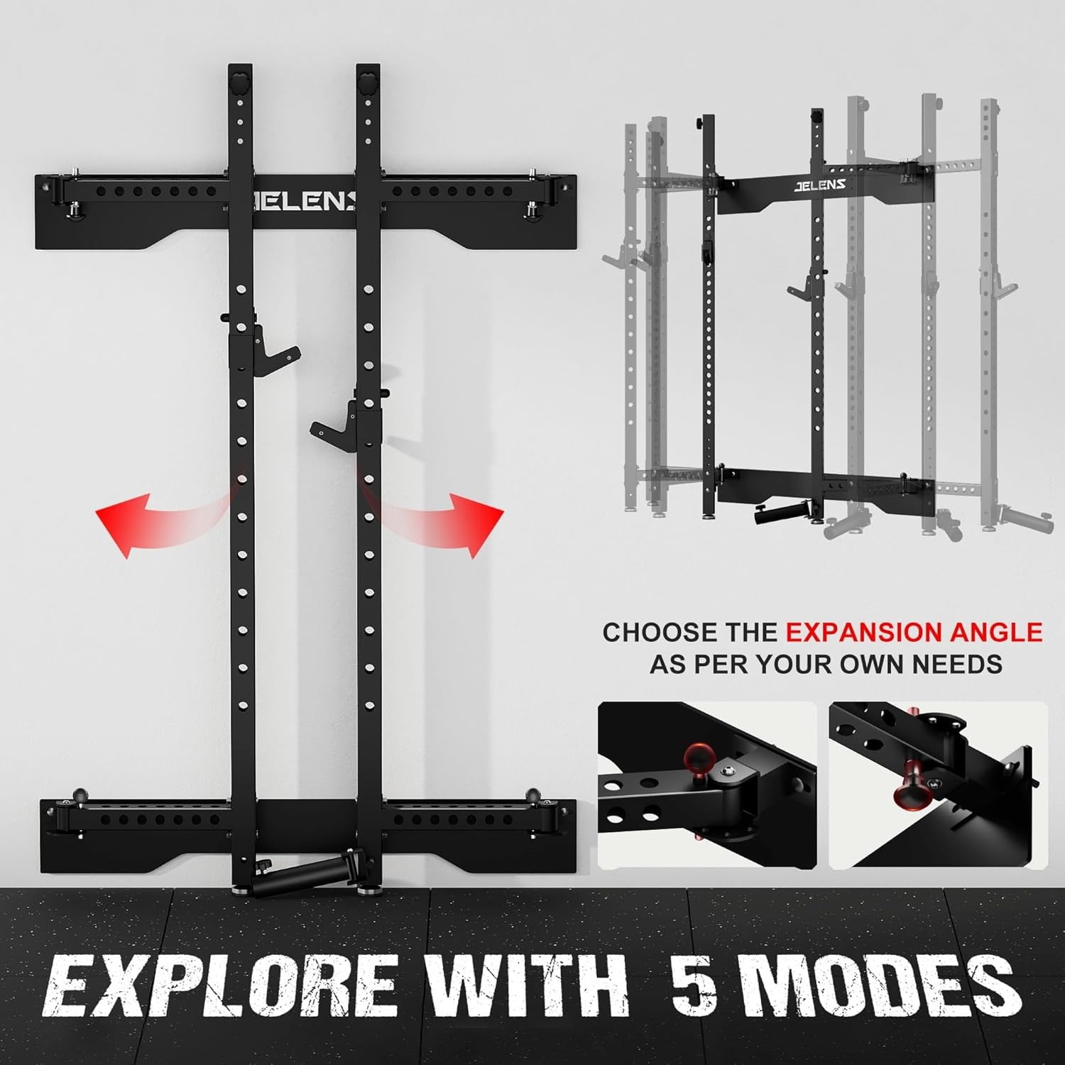 Folding Wall Mounted Squat Rack,1000 lbs Capacity Power Rack for Home Gym,Space-Saving Foldable Squat Rack with Pull-Up Bar & Landmine,Heavy-Duty 2.36" x 2.36" Steel Frame Power Cage