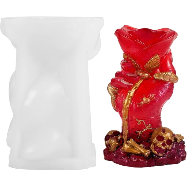 Moldes de silicona con temática de mano con rosa, molde de fundición de resina epoxi, moldes de silicona para velas, fabricación de jabón, decoración del hogar