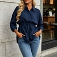 thumbnail image 3 of Kukoosong Women's Maternity Collared Button Down Shirt, 3/4 Puff Sleeve Drawstring Waist Blouse, Loose Flowy Casual Tunic Tops for Pregnancy Daily Office Wear, 3 of 7