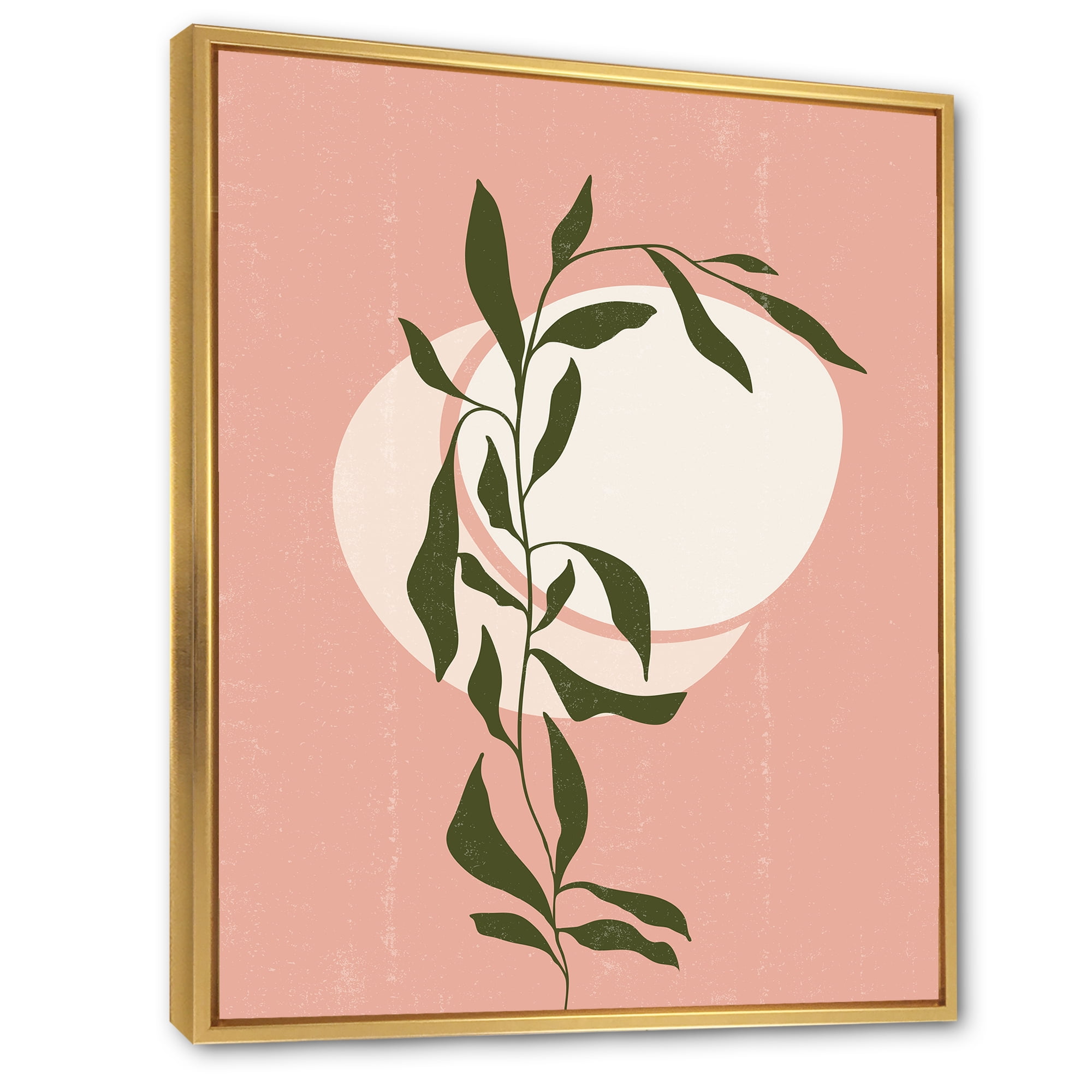 Designart 'Abstract Geometrical Moon and Sun With Leaf VI' Modern Framed Canvas Wall Art Print
