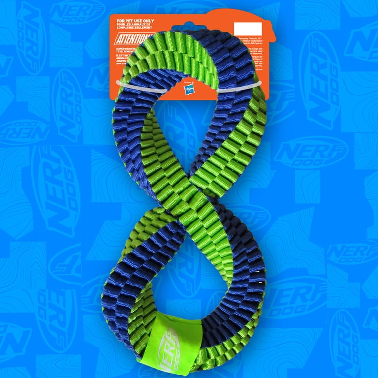 Nerf Dog Rubber hondenspeelgoed met 3 ringen, lichtgewicht, duurzaam en waterbestendig, 25 cm, voor middelgrote en grote rassen, enkele eenheid, blauw/groen/oranje