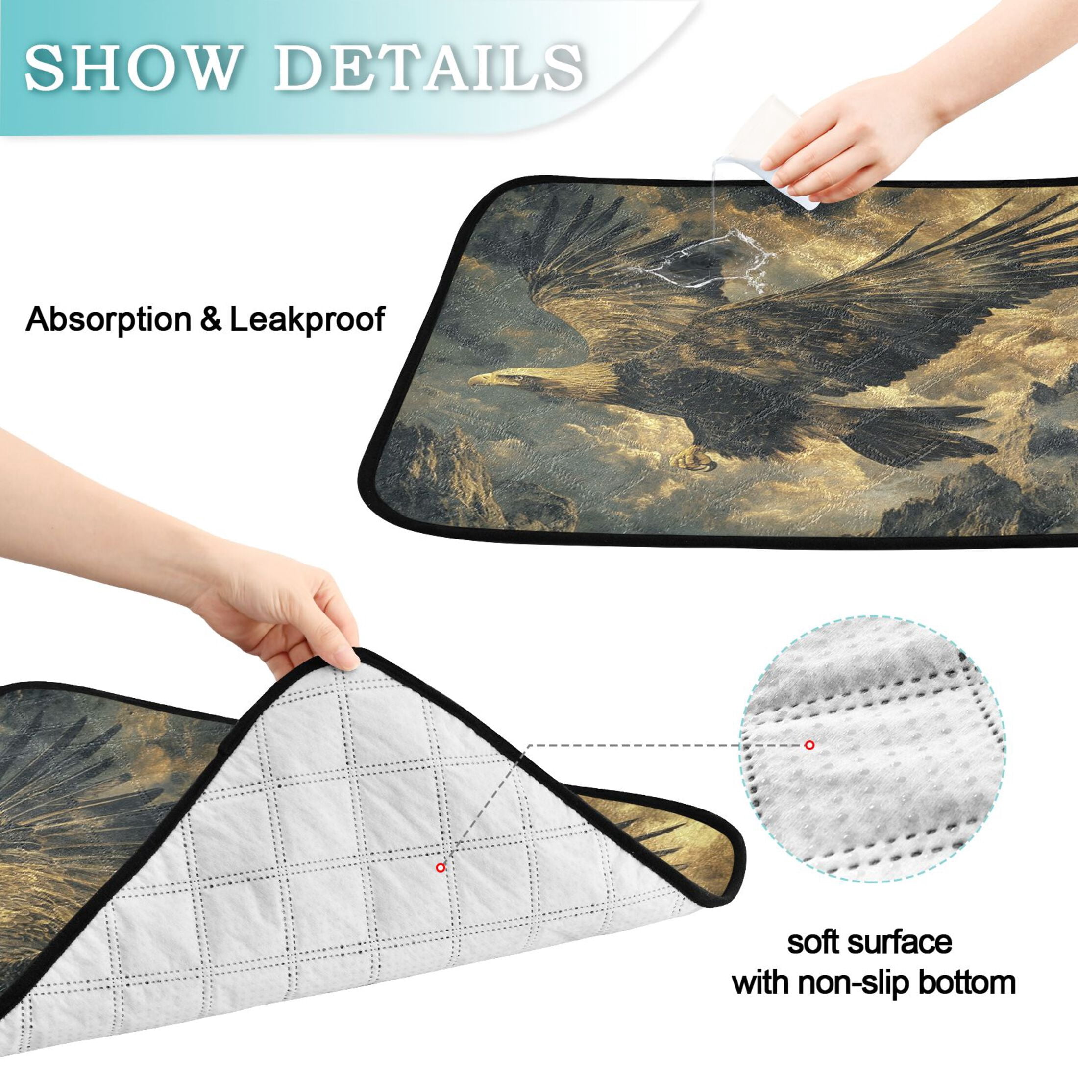 Qxltty Golden Eagle Cat litter Pads Pet Set of 3 Diaper Mats Center Anti-leakage Layer Absorbent Soft and Comfortable