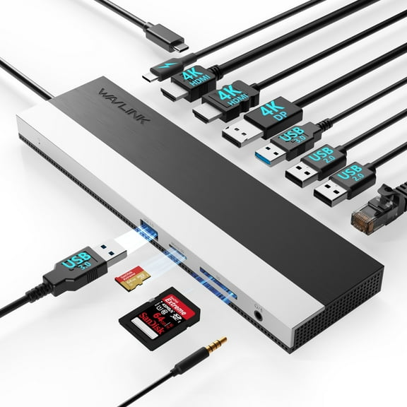WAVLINK usb c laptop dock station Triple Display Docking Station, 85W Charging for PC, laptop hub, 4K@60Hz with DisplayPort, HDMI, USB 2.0/3.0, Gigabit Ethernet, SD/TF, Audio Jack for Windows&Mac
