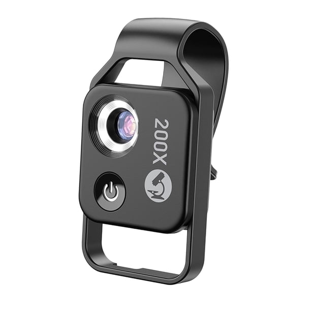 Microscopio de aumento de 200x, mini lente micro de gran aumento, 6 LED, digital, móvil, compatible con la mayoría de los teléfonos inteligentes Microworld Negro