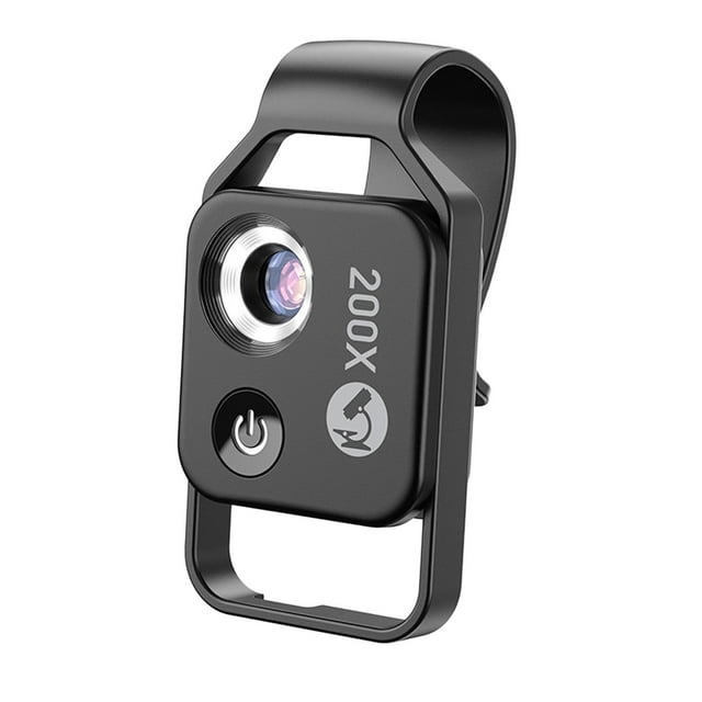 200x Magnification Micro Lens Mobile 6 LEDs for Smartphs Black