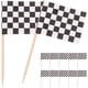 thumbnail image 1 of Paquete de 100 palillos de dientes con diseño de bandera a cuadros para aperitivos, frutas y cócteles - Blanco y negro, 1 of 7