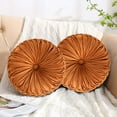 thumbnail image 3 of HIG Set of 2 Pumpkin Pleated Round Throw Pillows, Soft Velvet, Rust, 14.5" Diameter, 3 of 5
