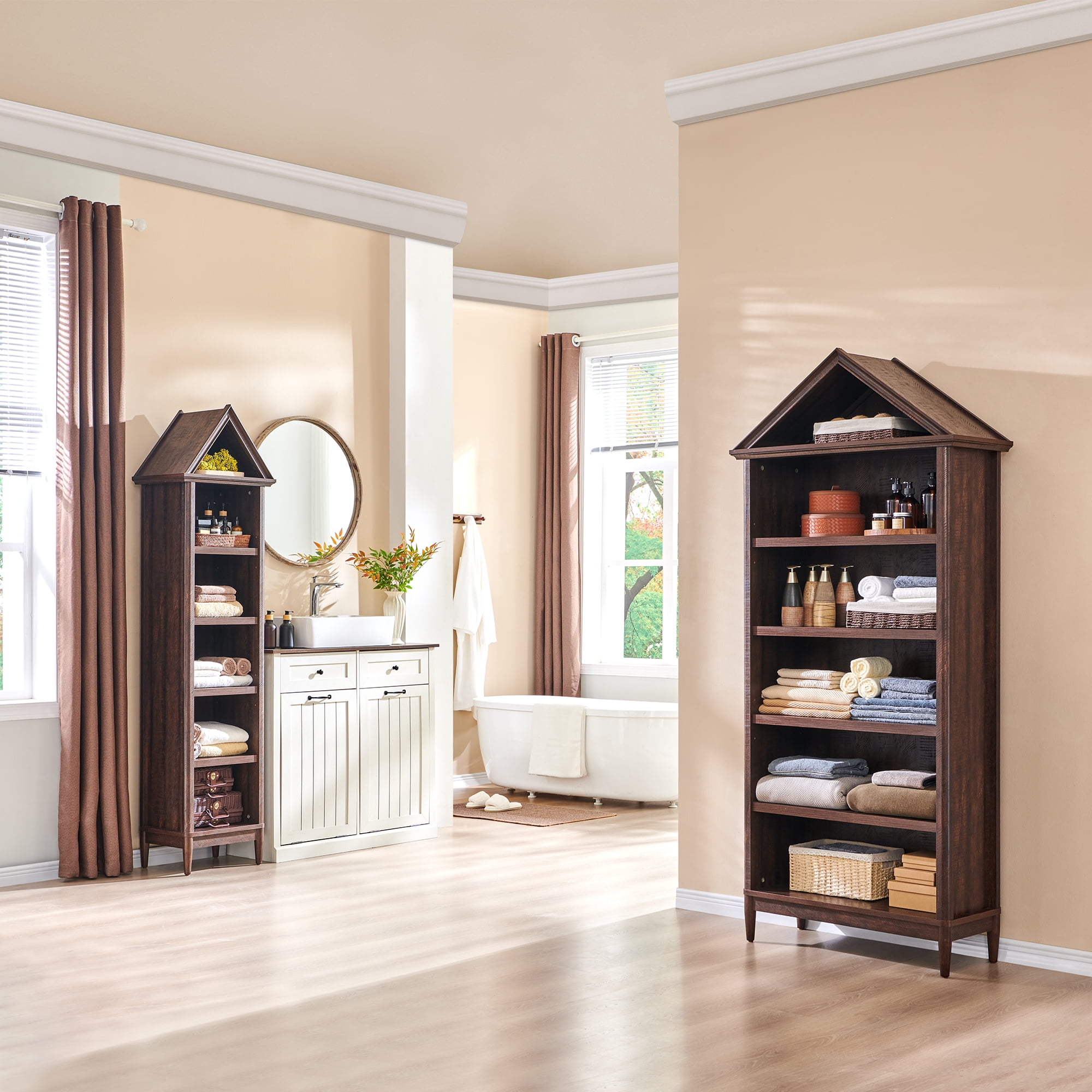 IFGET 75.9" Tall Arch Bathroom Cabinet with Adjustable Storage Shelves, Freestanding Wood Storage Cabinet for Bathroom