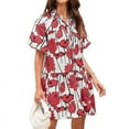 thumbnail image 1 of Robe Chemise d'Été pour Femme à Boutons, Florale, Manches Courtes Bouffantes, Décontractée, Coupe Ample, Mini Robe de Plage Rouge TG, 1 of 8
